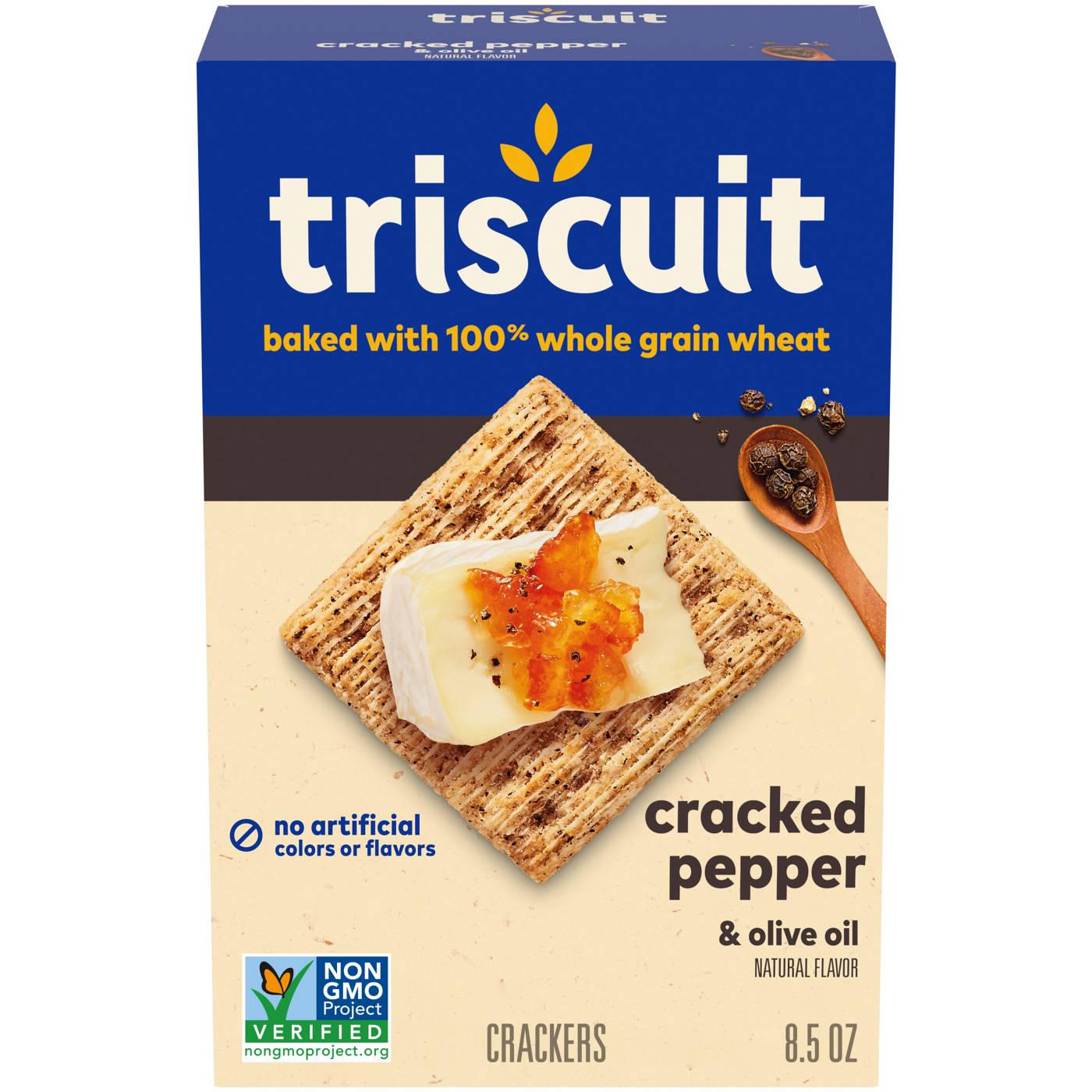 Triscuit Cracked Pepper & Olive Oil Whole Grain Wheat Crackers; image 1 of 9