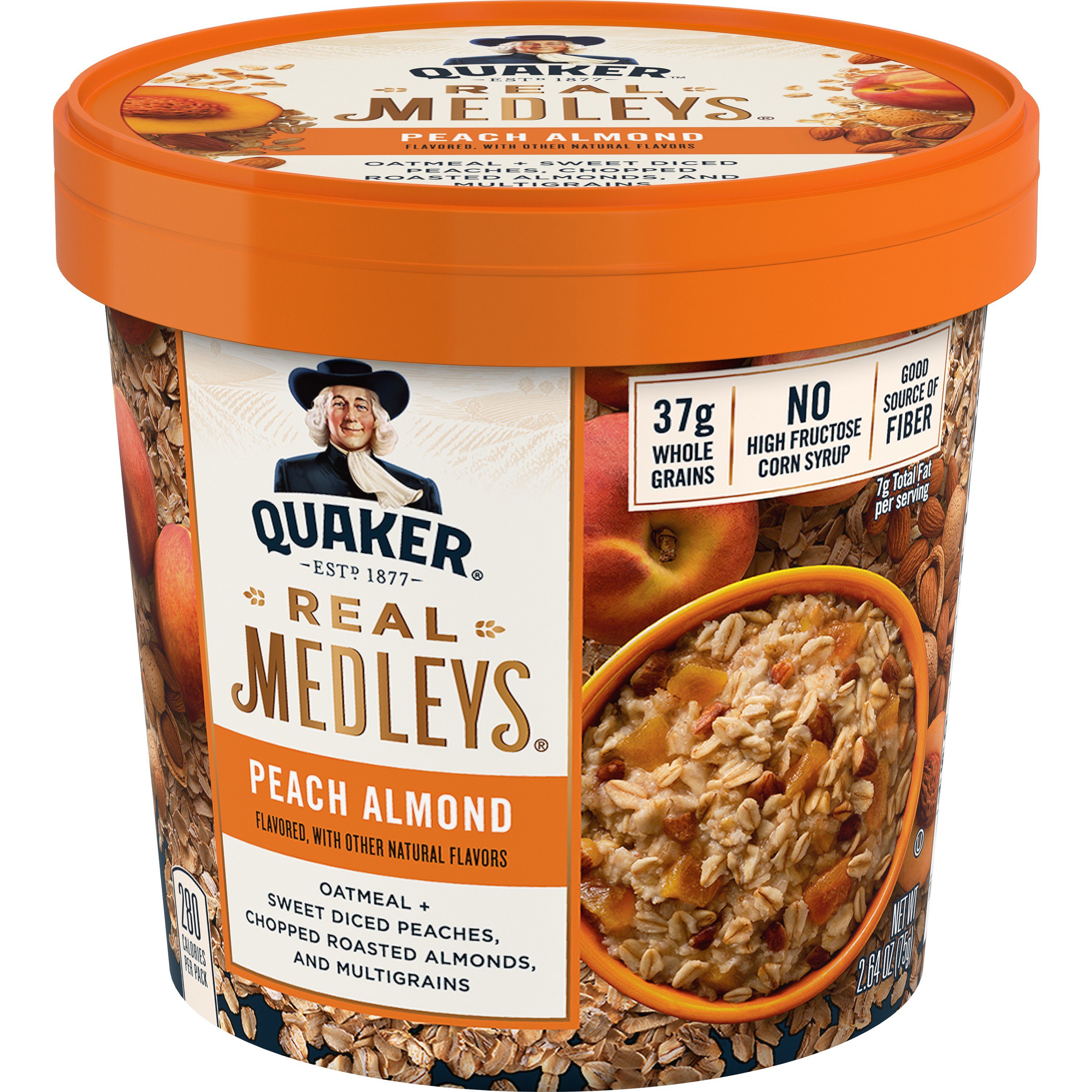 Quaker Real Medleys Peach Almond Oatmeal+ Cup Shop Oatmeal & Hot