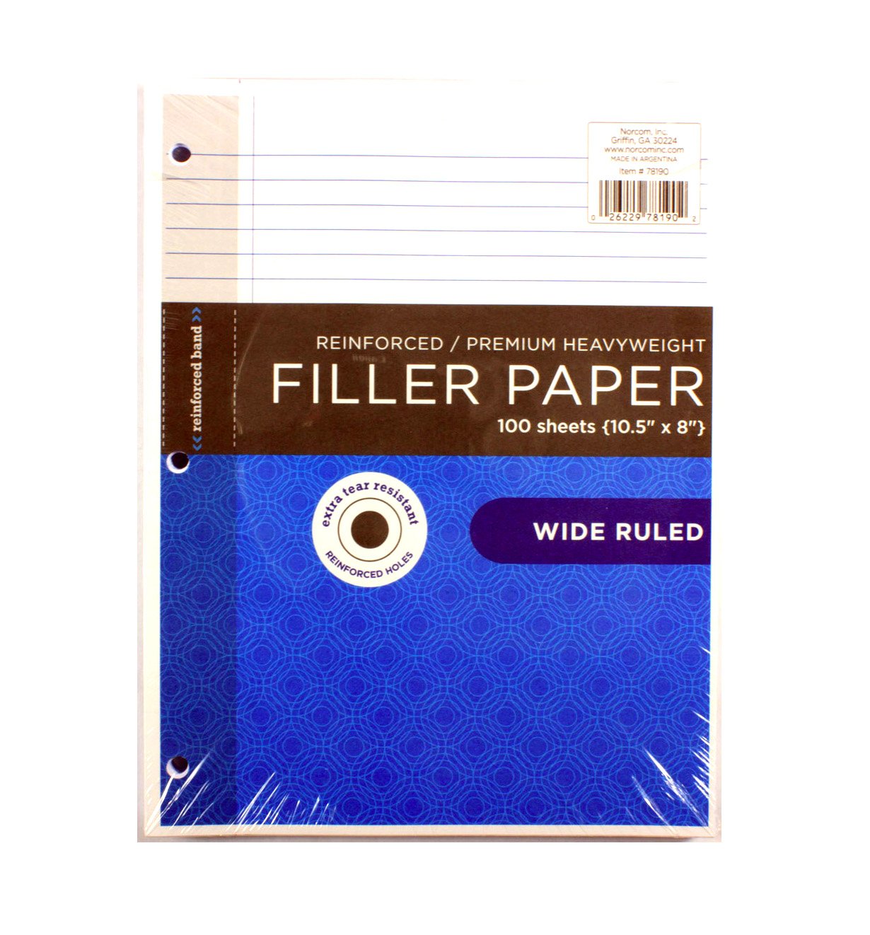Wide Ruled 100 Sheet Reinforced Filler Paper Shop Notebook