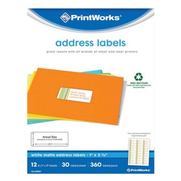 PrintWorks White Matte Address Labels, 360 pc