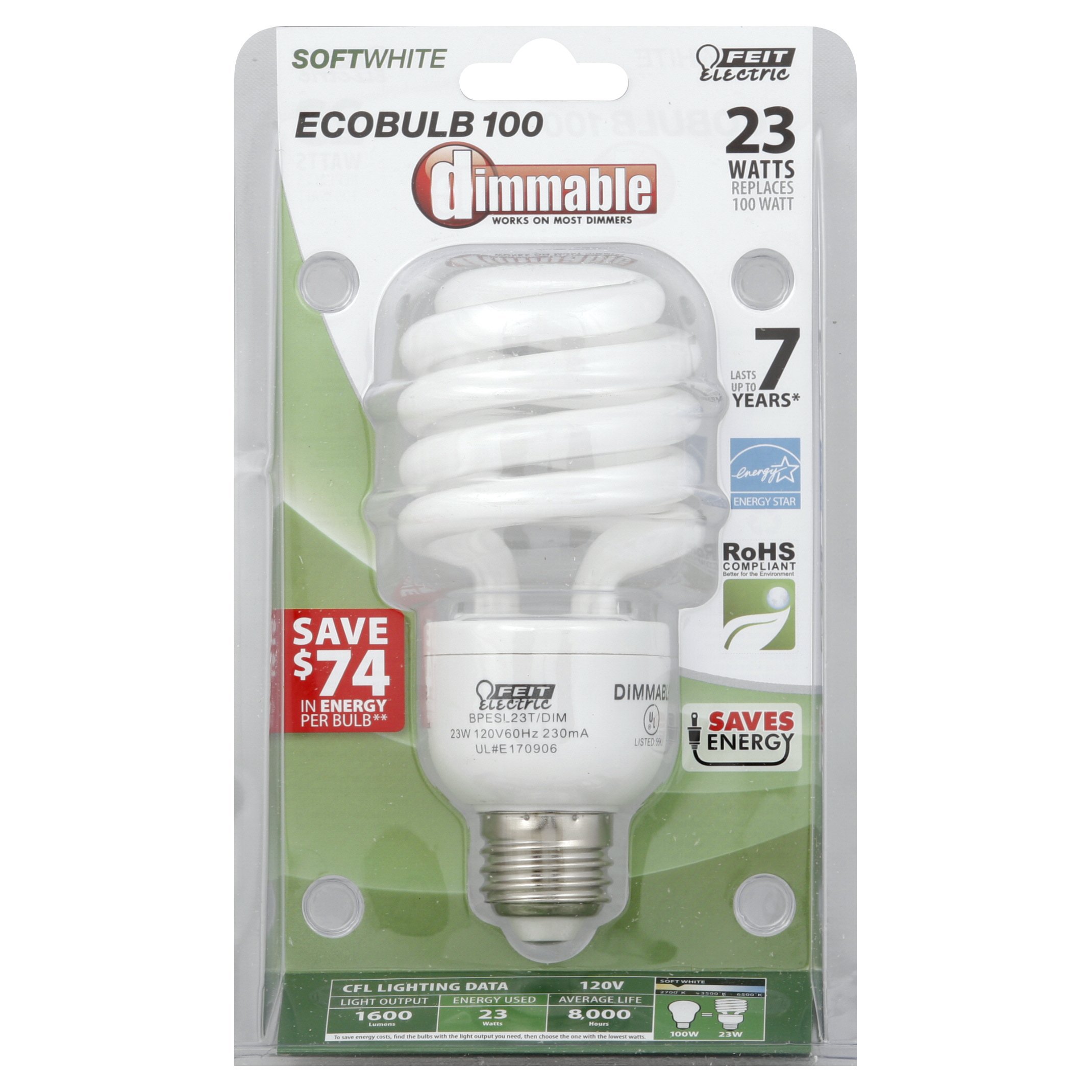 Feit Electric Ecobulb 100Watt Soft White Dimmable CFL Light Bulb