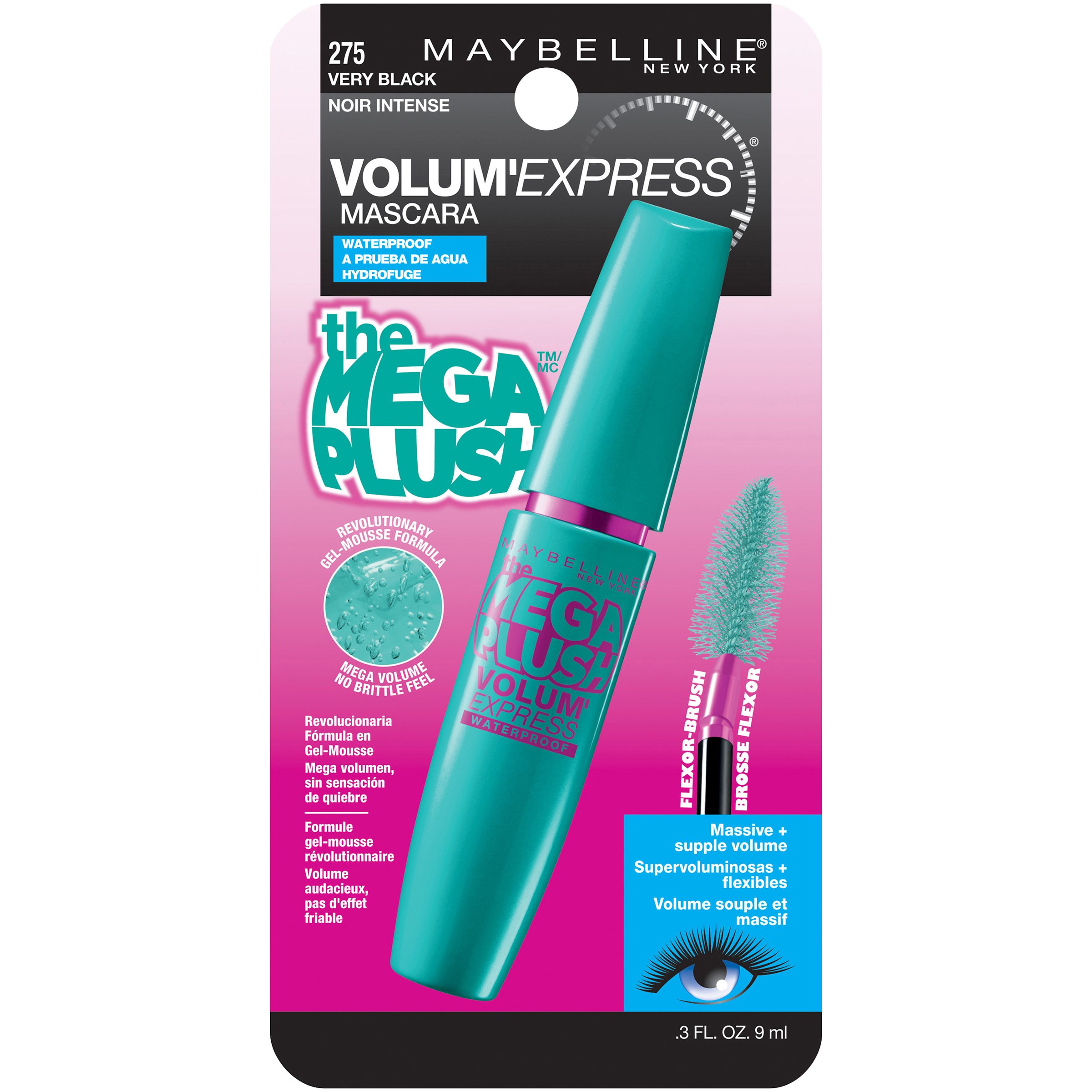 Maybelline Volum' Express The Mega Plush Waterproof Mascara, Very Black