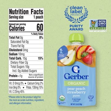 Gerber Organic for Baby Food Pouch - Pear Peach & Strawberry