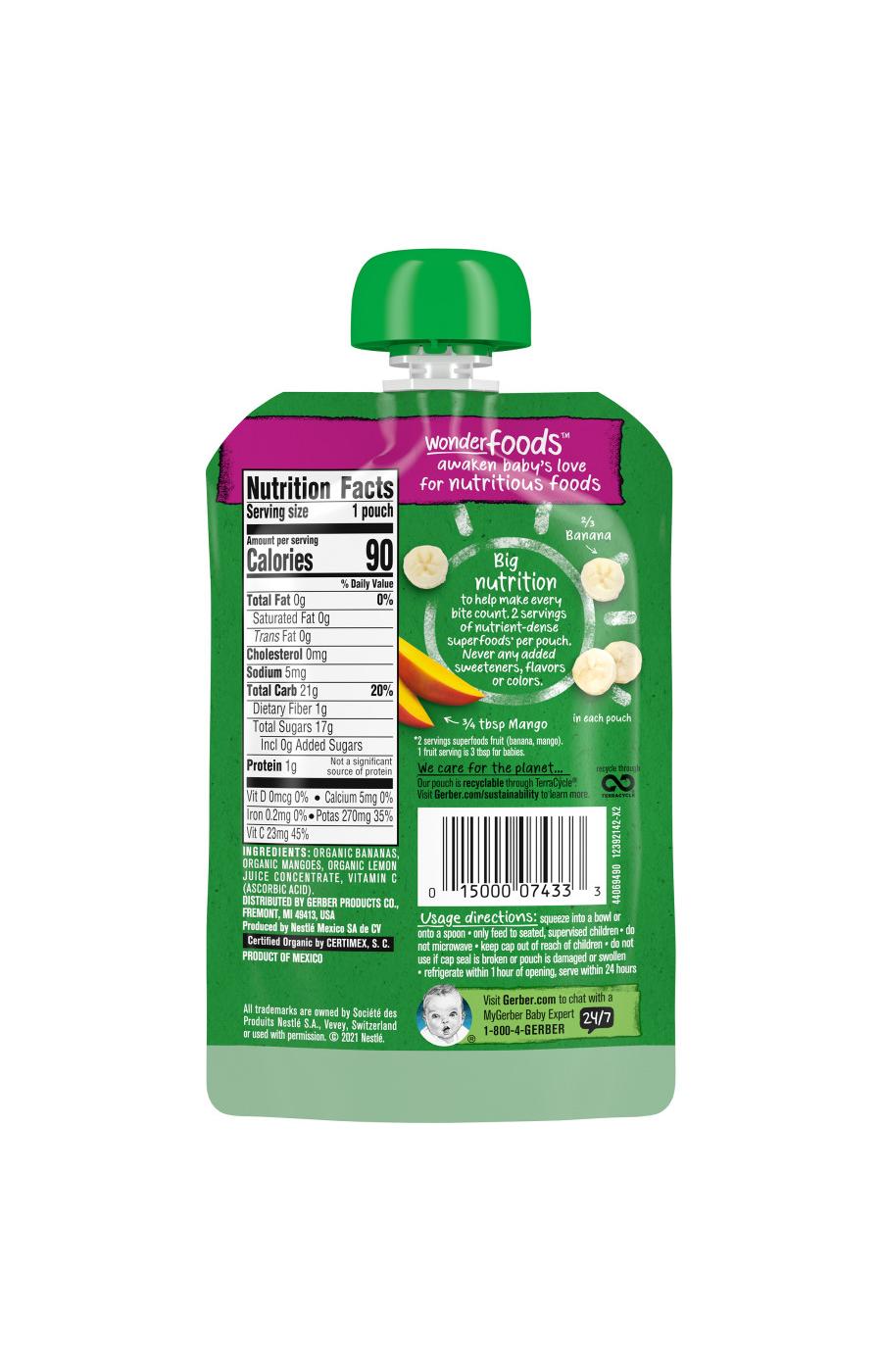 Gerber Organic for Baby Wonderfoods Pouch - Banana & Mango; image 7 of 8
