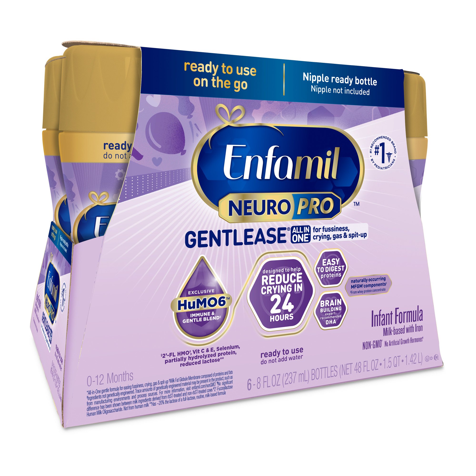 Enfamil NeuroPro Gentlease Ready-to-Feed Baby Formula for Easing Fussiness, Gas, Spit-up in 24hrs, 8 fl oz Bottle, 6 Count