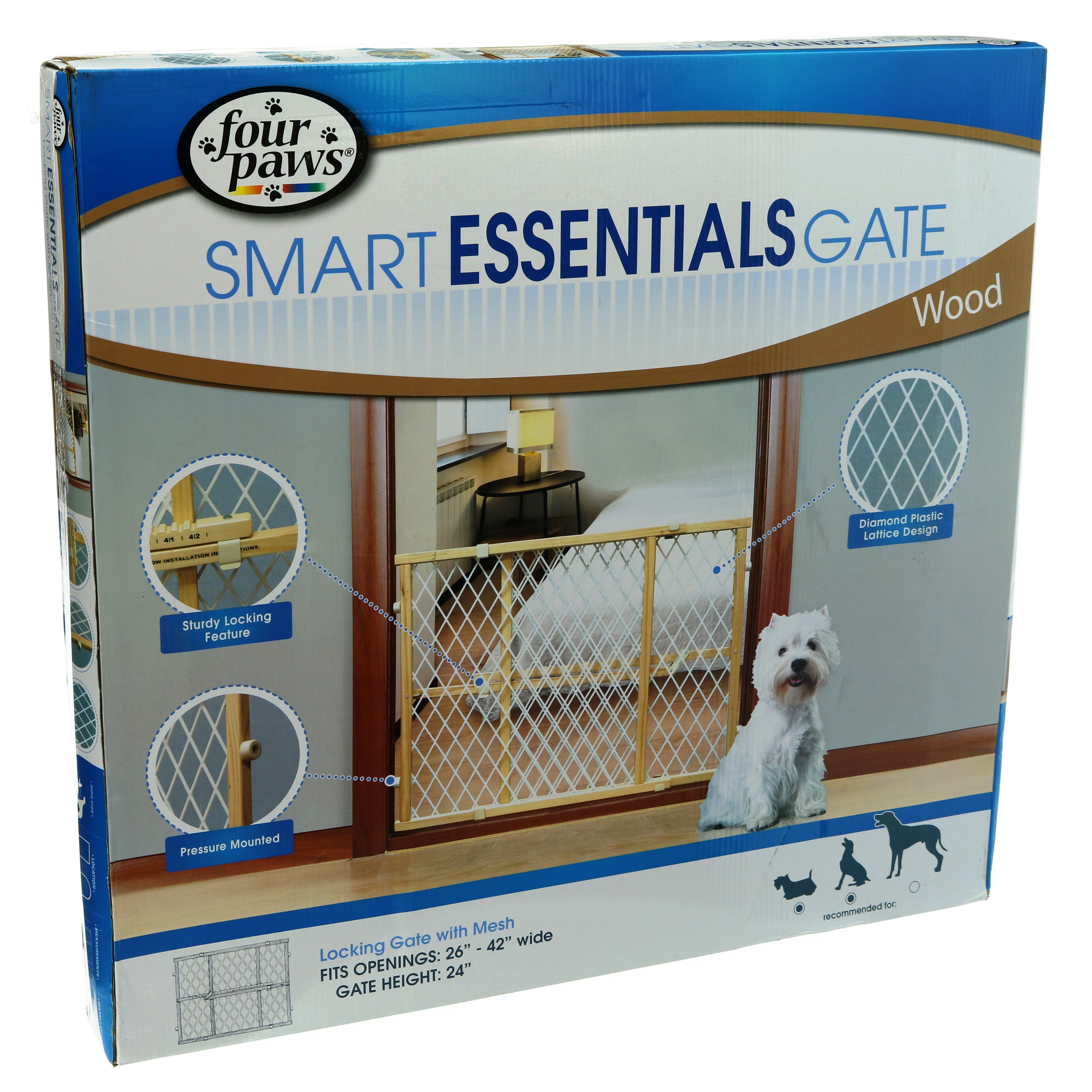 Four Paws Smart Essentials Locking Wood Gate with Mesh Shop