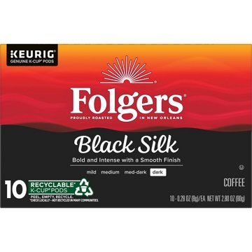 Folgers Black Silk Dark Roast Single Serve Coffee K Cups, 10 ct