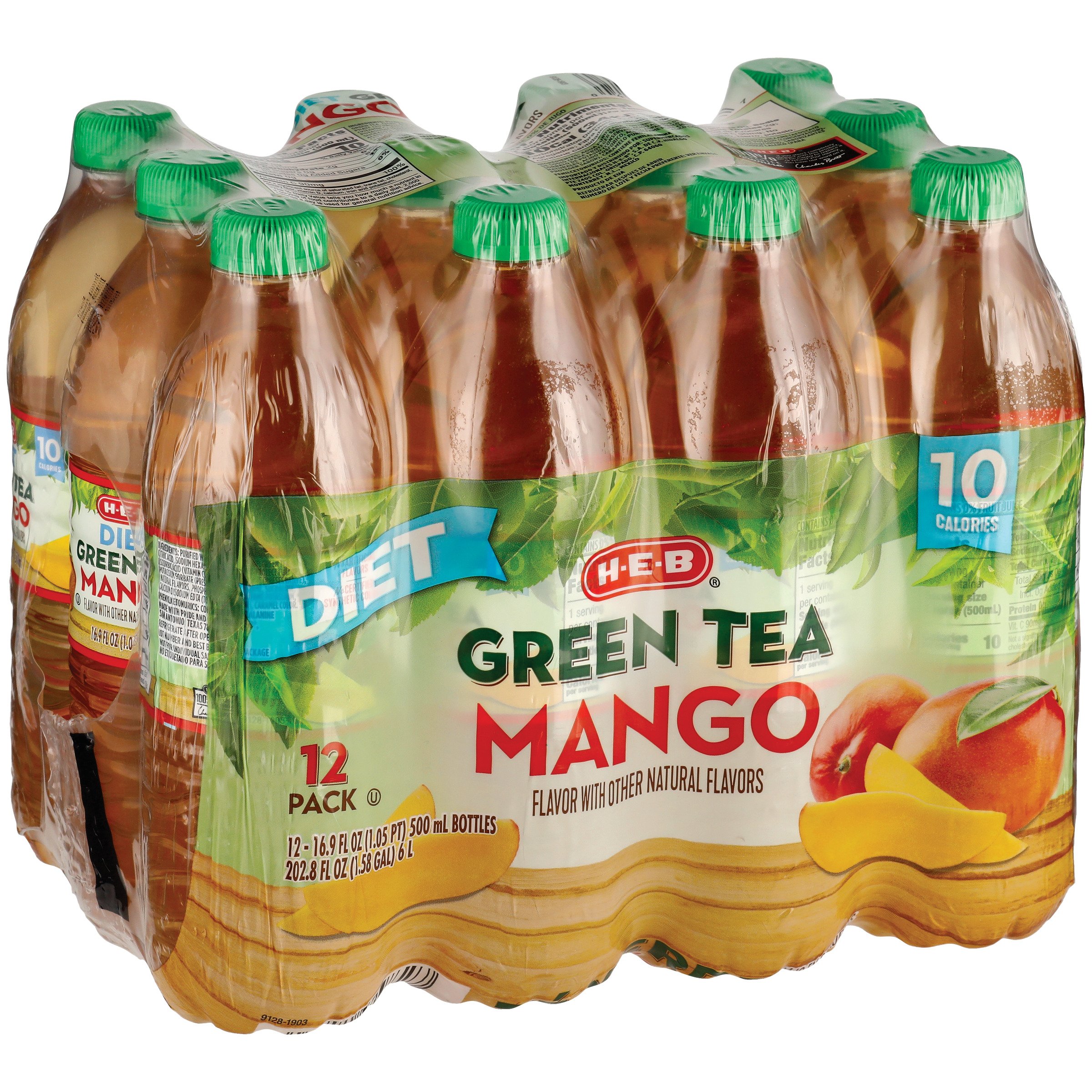 H E B Diet Mango Green Tea 16 9 Oz Bottles Shop Tea At H E B