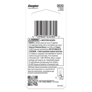 Energizer 2032 Lithium Coin Batteries, 2 pk
