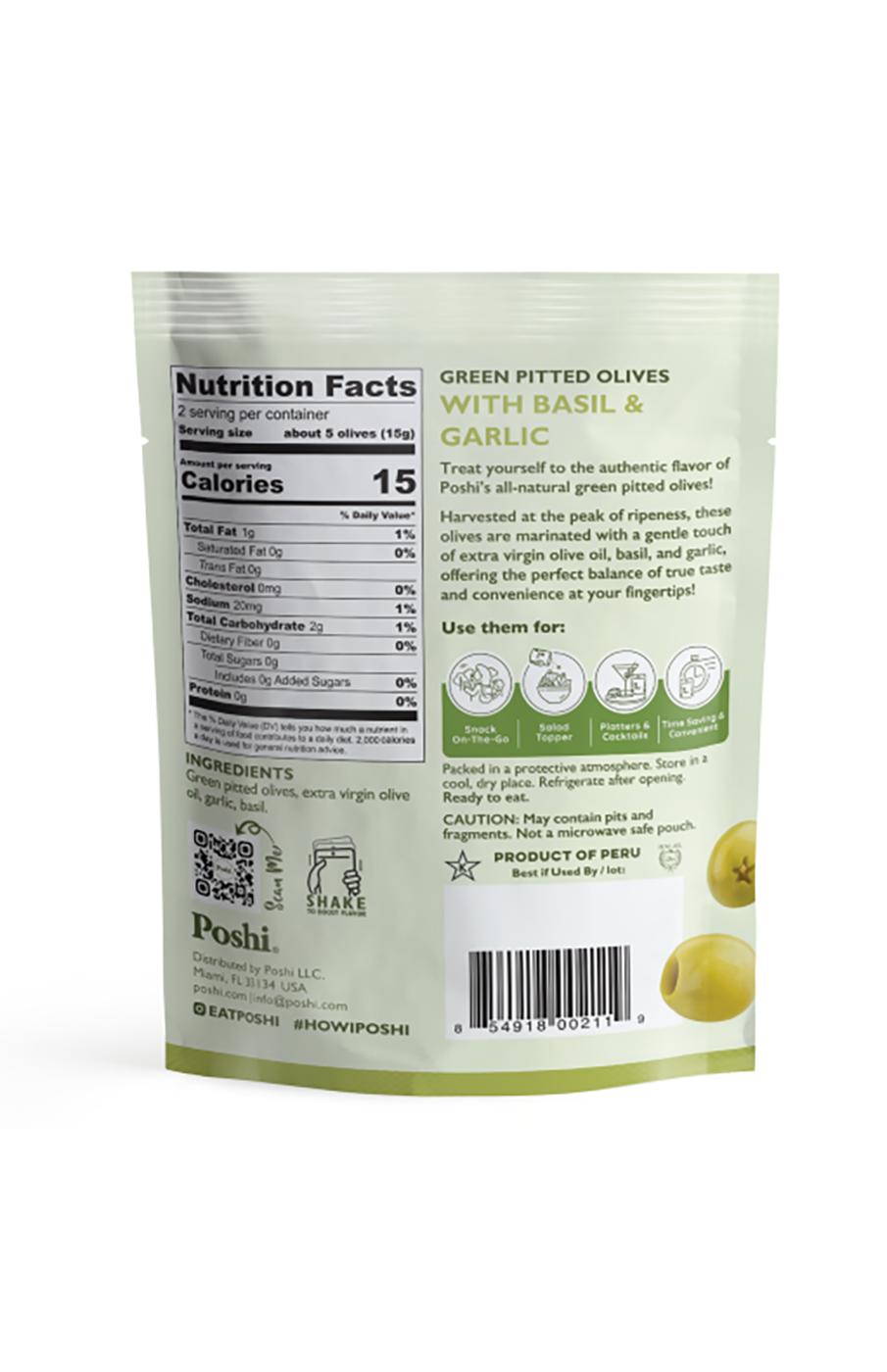 Poshi Snacks Green Olives - Basil & Garlic; image 2 of 2