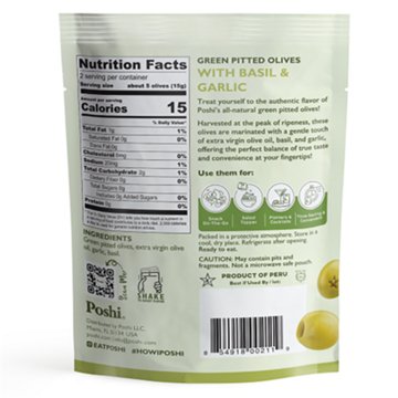 Poshi Snacks Green Olives - Basil & Garlic, 1.1 oz