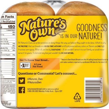 Nature's Own Sliced Hamburger Butter Buns, 8 ct