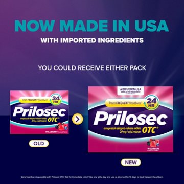 Prilosec OTC Omeprazole Delayed Release Tablets, Acid Reducer for Frequent Heartburn, Wildberry Flavor