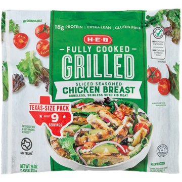 H-E-B Fully Cooked Frozen Sliced & Seasoned Grilled Chicken Breast - Texas-Size Pack, 26 oz