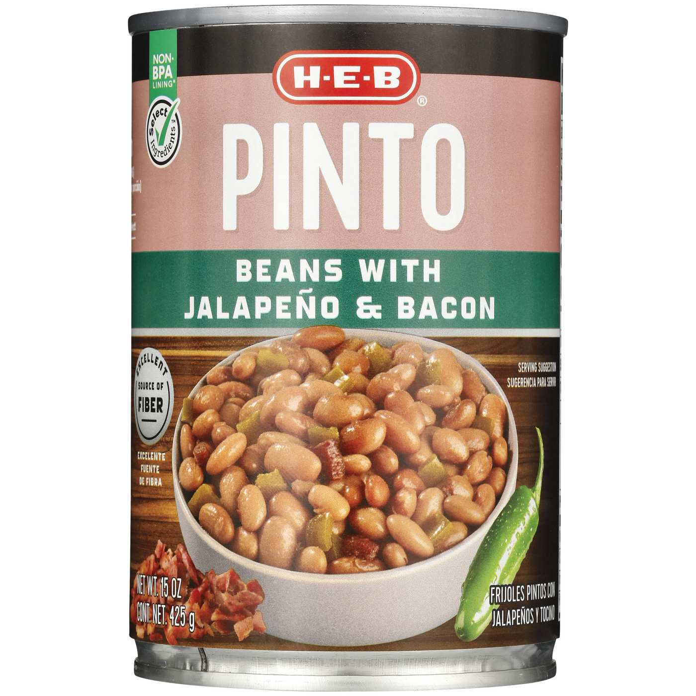 H-E-B Pinto Beans with Jalapenos & Bacon; image 1 of 2