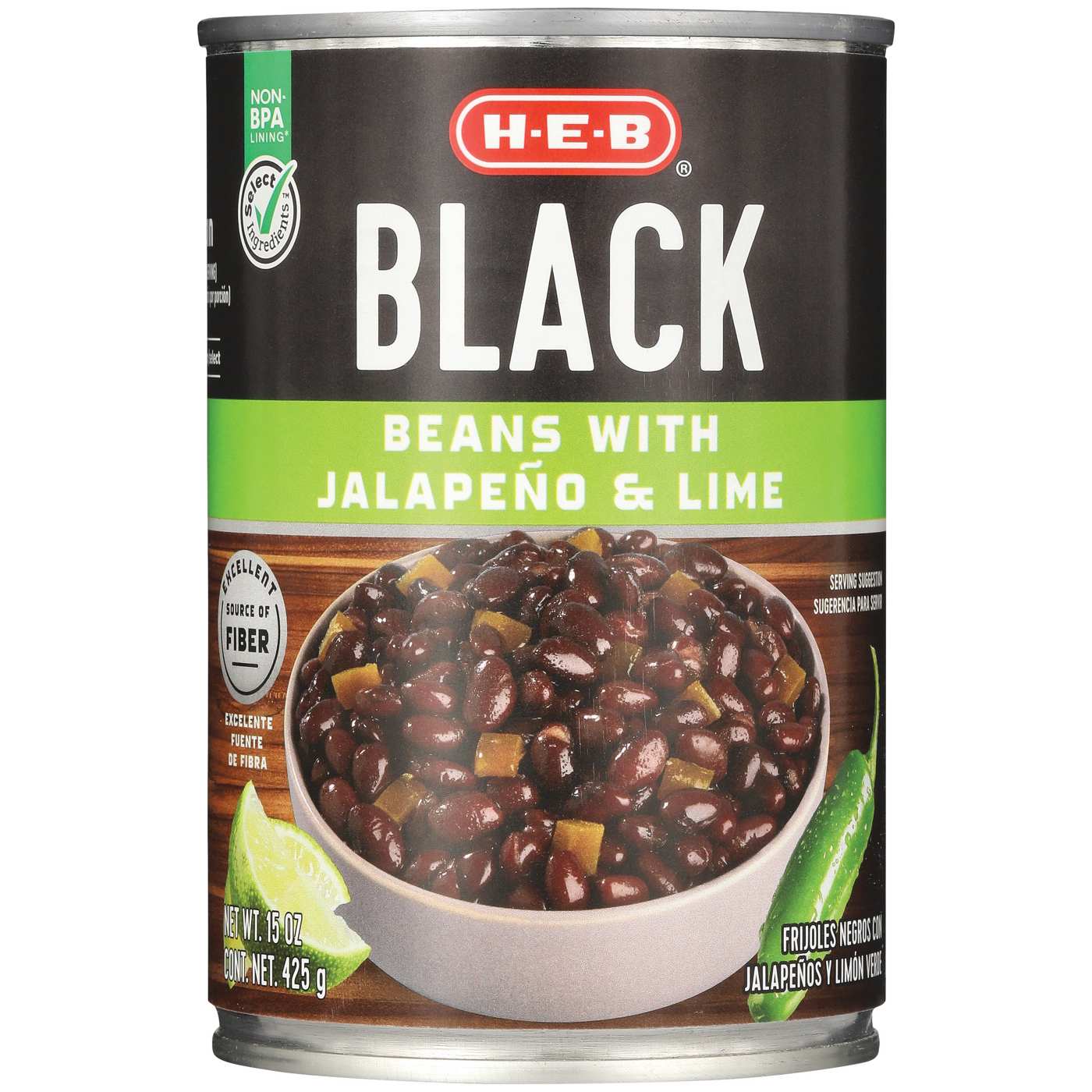 H-E-B Black Beans With Lime & Jalapenos; image 1 of 2