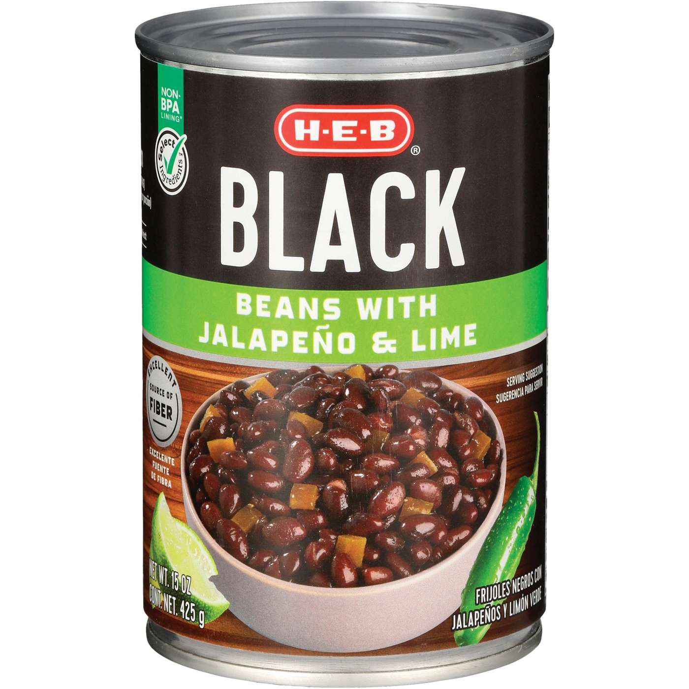 H-E-B Black Beans With Lime & Jalapenos; image 2 of 2