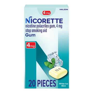 Nicorette Nicotine Gum Stop Smoking Aid with Behavioral Support Program, 4 mg, White Ice Mint Flavor, 20 ct