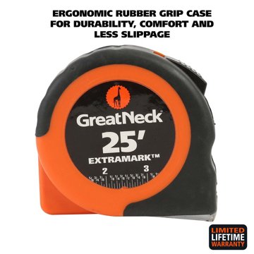 Great Neck ExtraMark™ Rubber Grip Tape Measure, 25'
