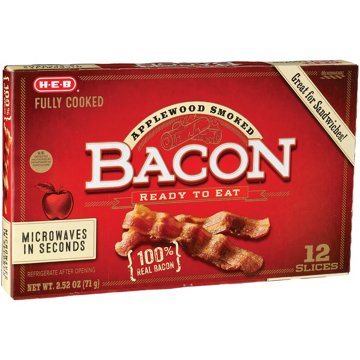 H-E-B Fully Cooked Applewood Smoked Bacon, 2.52 oz