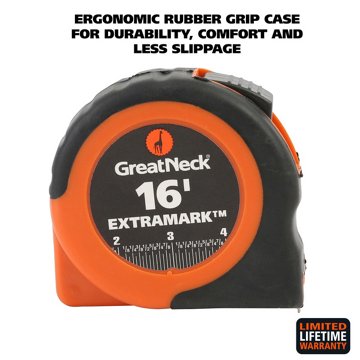 Great Neck ExtraMark™ Rubber Grip Tape Measure, 16'