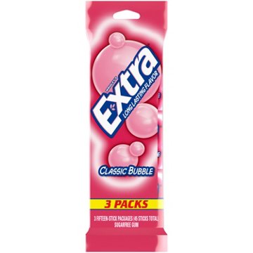 Extra Classic Bubble Sugar Free Chewing Gum, 15 ct (3 Pack), 45 pc