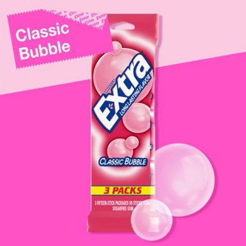 Extra Classic Bubble Sugar Free Chewing Gum, 15 ct (3 Pack), 45 pc