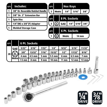 Great Neck Drive Ratchet & Socket Set with Carry Case, 40 pc
