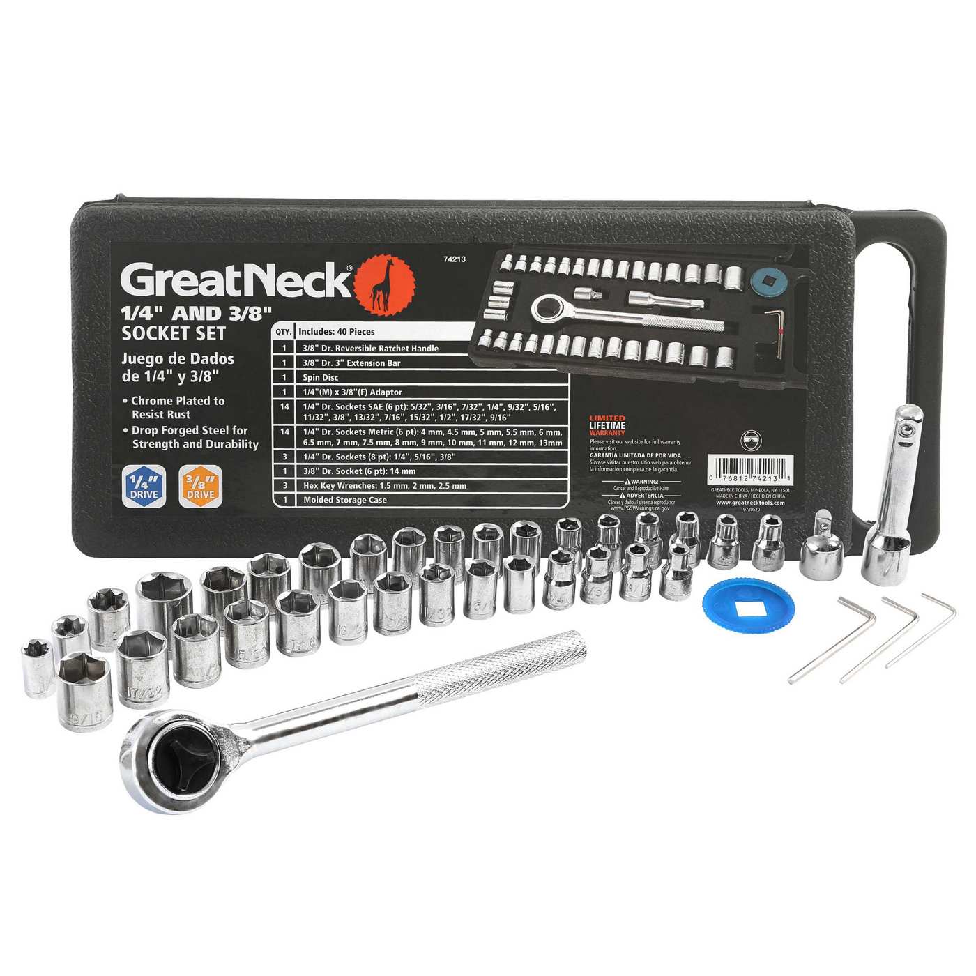 Great Neck Drive Ratchet & Socket Set with Carry Case; image 6 of 7