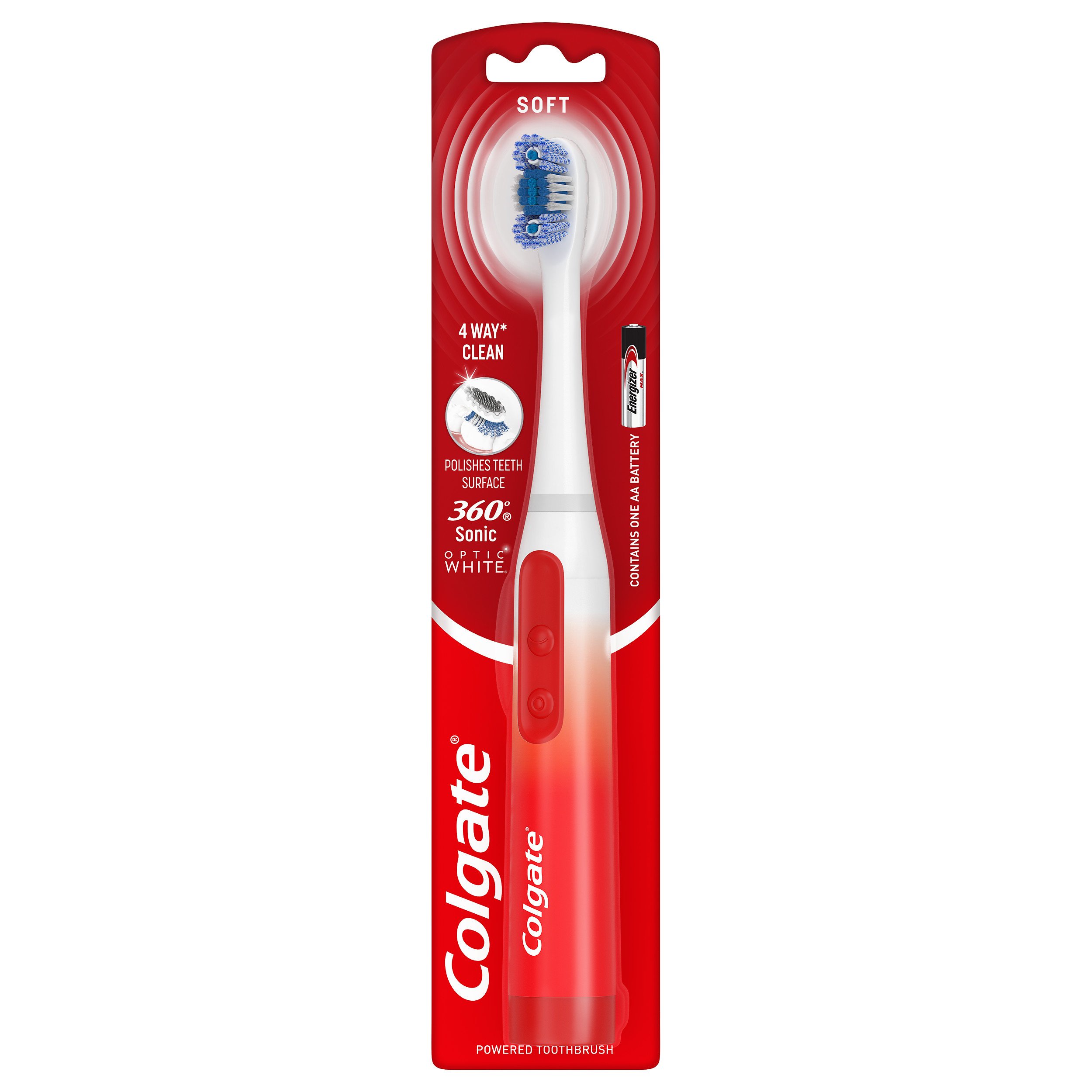 Colgate 360 Optic White Powered Toothbrush, Full Head Soft - Shop Oral  Hygiene at H-E-B