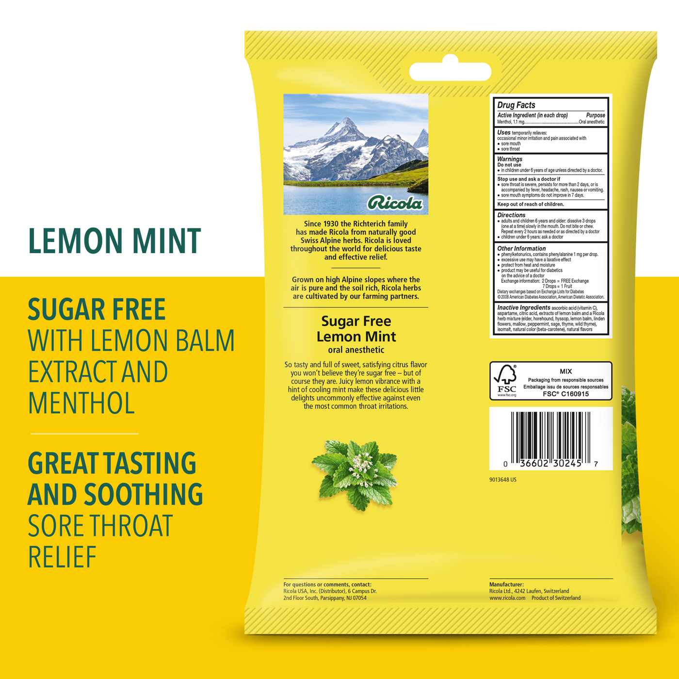 Ricola Sugar Free Throat Drops - Lemon Mint; image 5 of 8