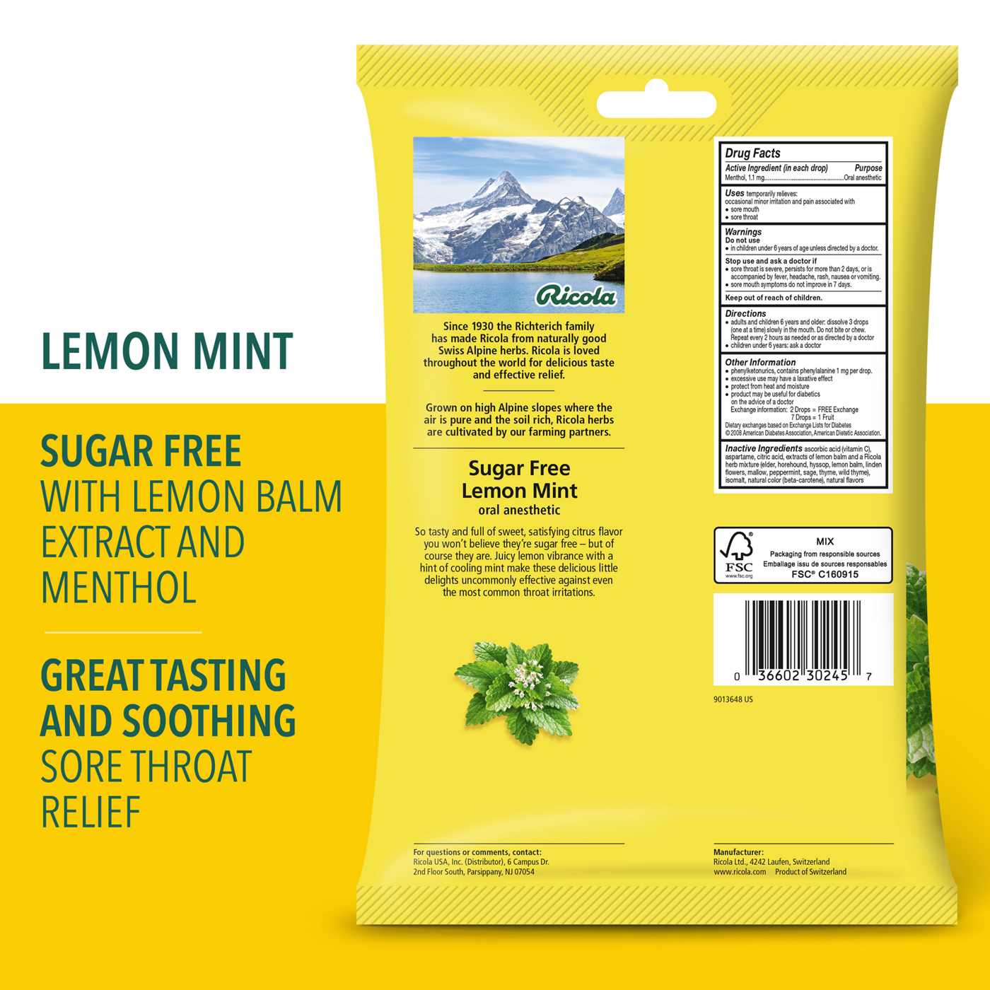 Ricola Sugar Free Throat Drops - Lemon Mint; image 8 of 8