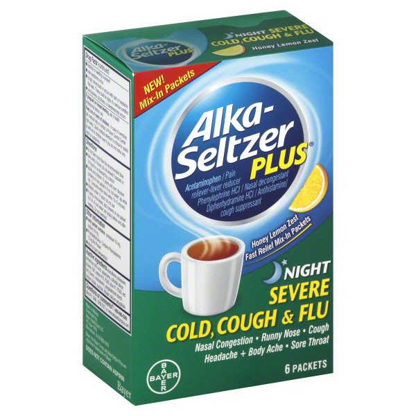 AlkaSeltzer Plus Night Severe Cold, Cough And Flu Honey Lemon Zest