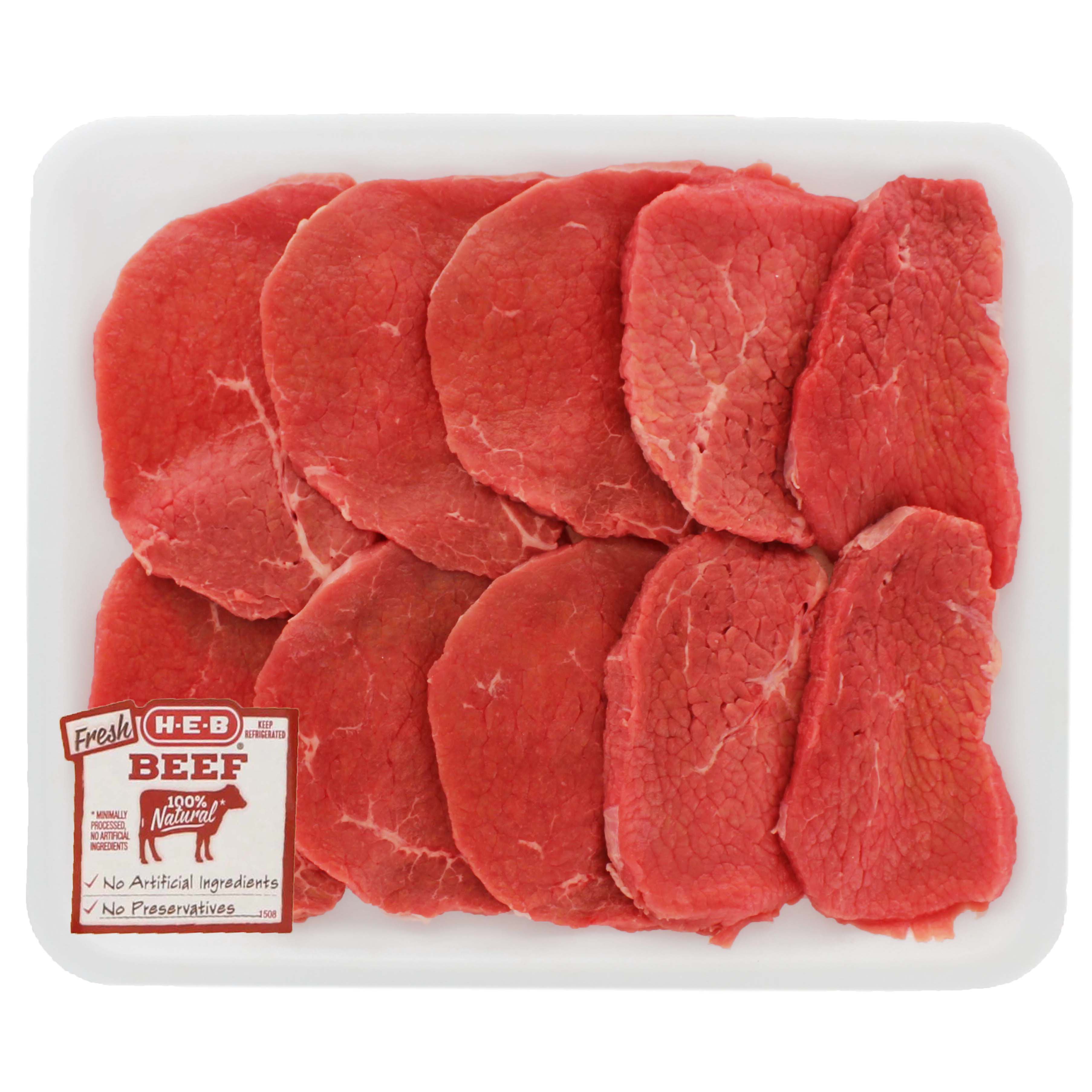 HEB Beef Eye of Round Steak Thin Value Pack, USDA Select, 910 steaks