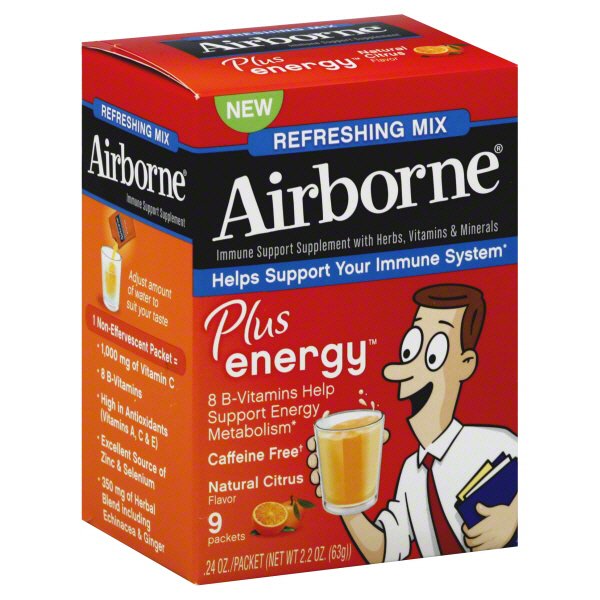 Airborne Plus Energy Immune Support Supplement Natural Citrus Flavor ...