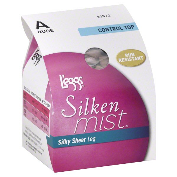 Collant L'eggs Silken Mist Control Top – 2 Paia, Black Mist, Taglia A, Ultravelati