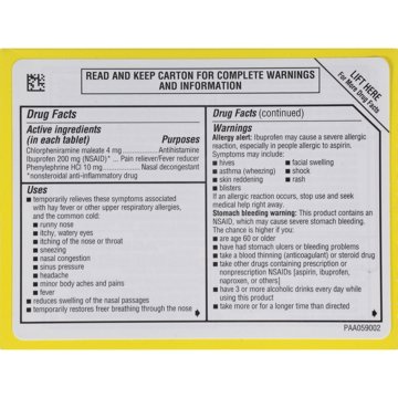 Advil Allergy and Congestion Relief, Pain Reliever, Fever Reducer and Allergy Relief with Ibuprofen, Phenylephrine HCl and Chlorpheniramine Maleate 4 mg - 20 Coated Tablets