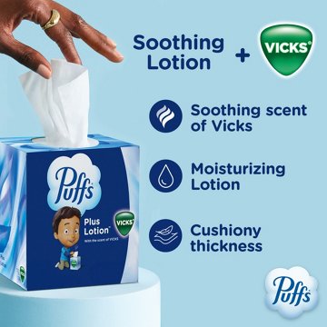 Puffs Plus Lotion with Scent of Vicks Facial Tissues, 48 ct
