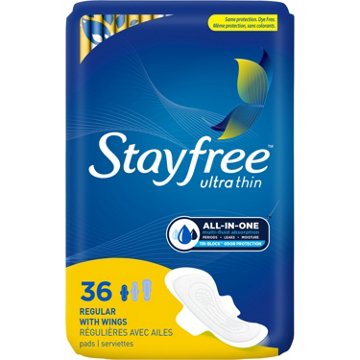 Stayfree Ultra Thin Regular Pads with Wings, 36 ct