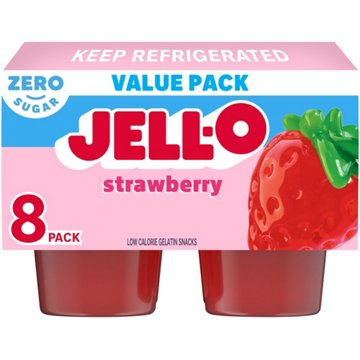 Jell-O Zero Sugar Strawberry Gelatin Snacks Value Pack, 8 ct