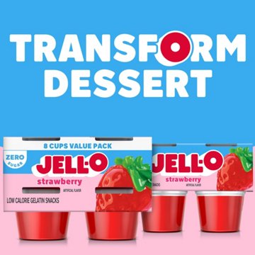 Jell-O Zero Sugar Strawberry Gelatin Snacks Value Pack, 8 ct