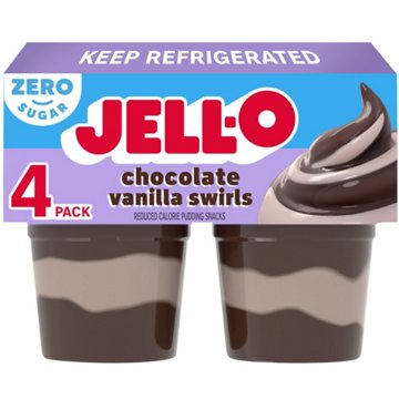 Jell-O Sugar Free Ready To Eat Chocolate Vanilla Swirl Pudding Cups, 4 ct