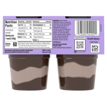Jell-O Sugar Free Ready To Eat Chocolate Vanilla Swirl Pudding Cups, 4 ct