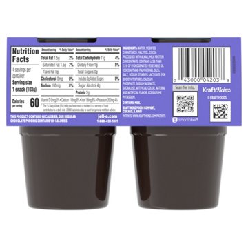 Jell-O Sugar Free Ready To Eat Dark Chocolate Pudding Cups, 4 ct