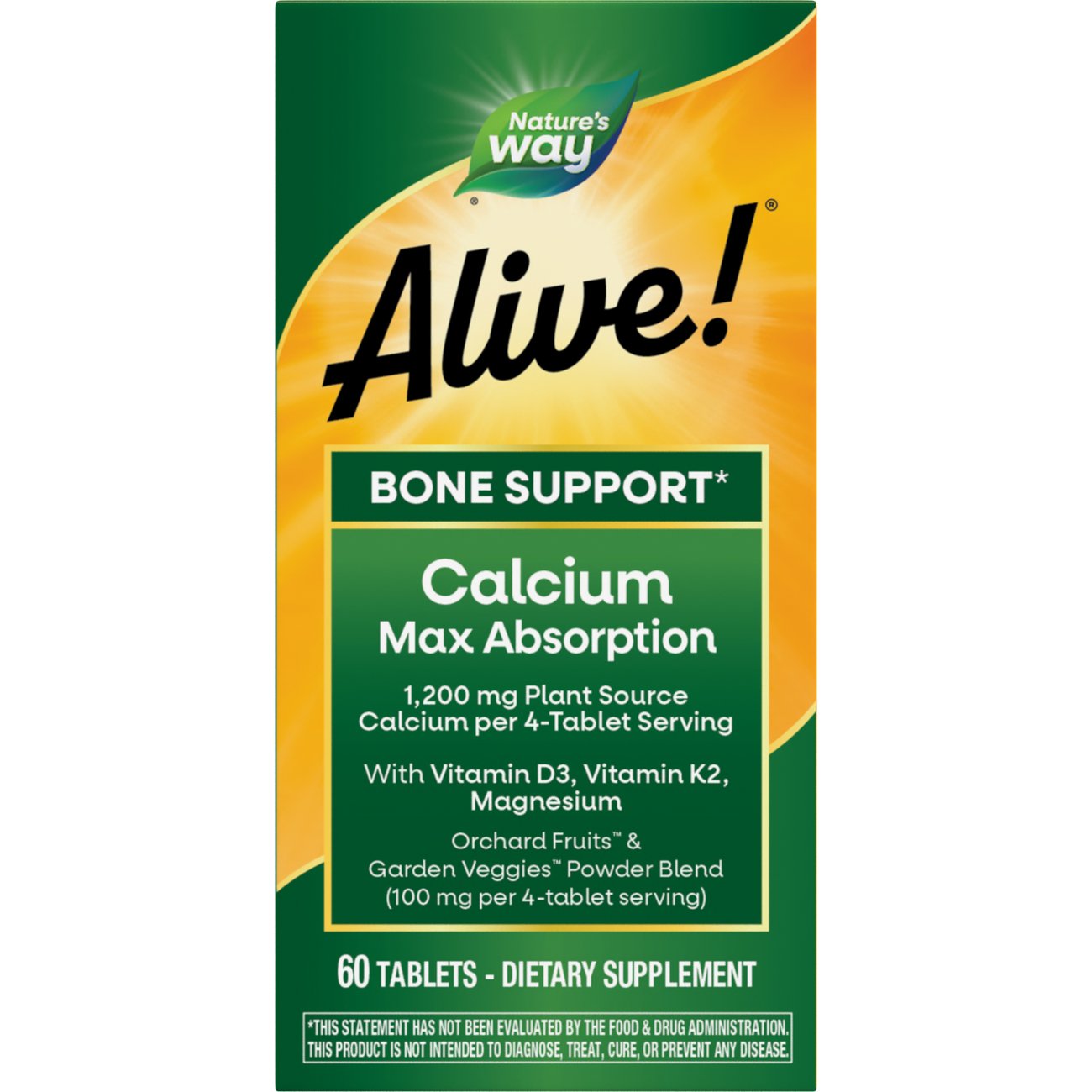 Nature's Way Alive! Max Absorption Calcium Bone Support Tablets, 60 ct
