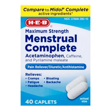 H-E-B Menstrual Complete Maximum Strength Multi-Symptom Caplets, 40 ct