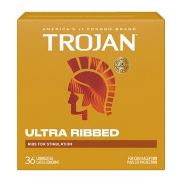 Trojan Ultra Ribbed Lubricated Condoms, 36 ct