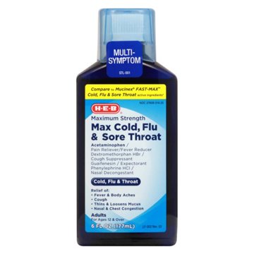 H-E-B Maximum Strength Cold Flu & Sore Throat Liquid, 6 oz