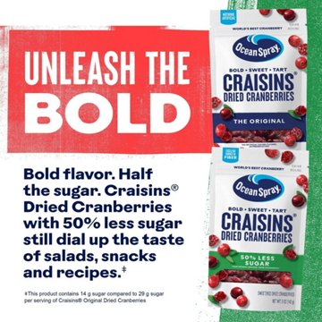 Ocean Spray Craisins 50% Less Sugar Dried Cranberries, 5 oz