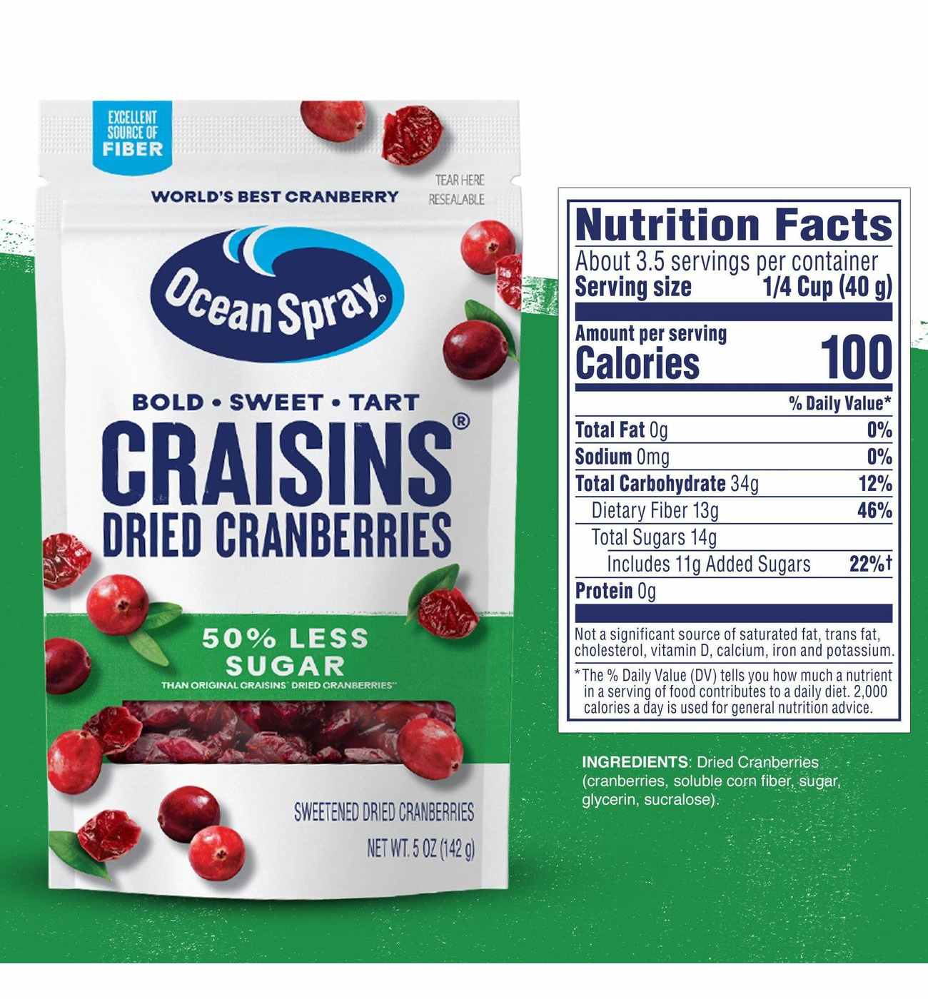 Ocean Spray Craisins 50% Less Sugar Dried Cranberries; image 3 of 7